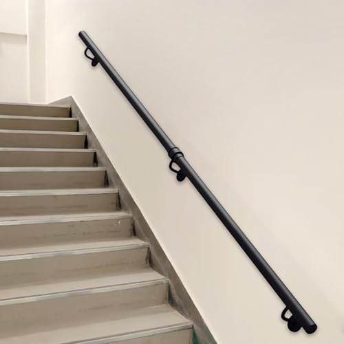 Black Round Stair Handrail, 1m 2m 3m 4m 5m 6m Non-Slip Staircase Banister Hand Rails for Indoor and Outdoor, Metal Wrought Iron Wall Balustrade Foot Rail Support Handle(1ft/30cm)
