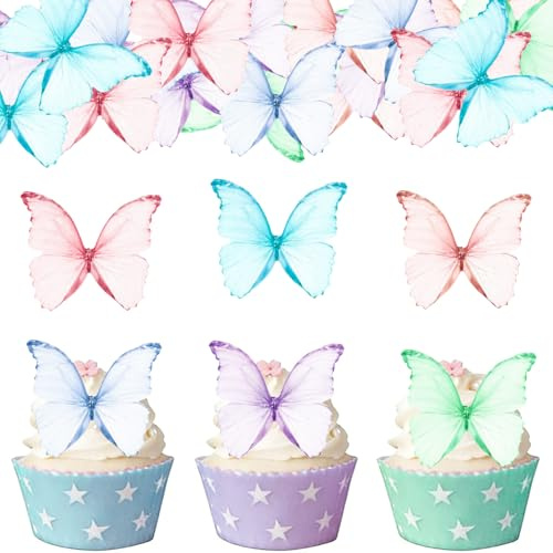 ENLACE Essbare Schmetterlinge für Torte Bunt,48 Stück Schmetterling Cupcake Deko Essbar,Schmetterlinge Deko Torte,Essbare Schmetterling Tortendeko Geburtstag Muffin Topper,Kuchendeko Hochzeit Taufe