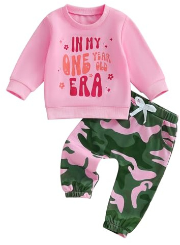 TBAMTBW Ensemble Bebe Fille 1 An Vetement Anniversaire 1 An Fille Tenue de Premier Anniversaire Bebe Filles Vêtements Bebes Filles 1er Age pour la Fête In My One Year Old Era 12-18 Mois Camouflage