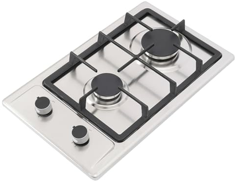 Fornello a gas portatile con 2 fuochi, in acciaio inox, fornello a due fuochi da 3 KW + 1,75 KW, 51 × 31 × 10 cm, LPG/NG da incasso per camper e cucina all'aperto, con supporto per pentole e tubo del