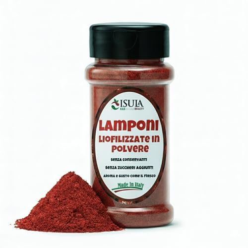 Lamponi liofilizzati in polvere 50 g – Tappo dosatore 2 in 1 (fori + apertura grande) – 100% lamponi italiani – Senza zuccheri aggiunti, senza conservanti – Per yogurt, dolci e cocktail