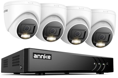ANNKE 8 Channel H.265+ DVR CCTV Security Camera System, 8pcs PT Cameras, Color Night Vision, Human/Vehicle Detection, Weatherproof Outdoor Indoor, 24/7 Recording, NO Hard Drive