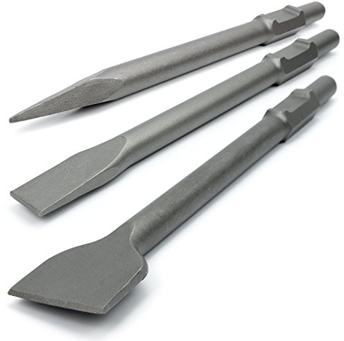 Verda 3-teiliges Meißel-Set Flachmeißel, Spitzmeißel, Breitmeißel mit robuster SDS-HEX-Aufnahme, Länge 410 mm, ideal für den Einsatz in Abbruchhämmern SN1404