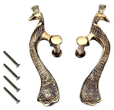 Esplanade - 20,3 cm Messing Designer Pfau Türgriff - 2er Set | Wohnkultur | Tür Dekor | Paar Türgriffe aus Messing | Paar Messing Türgriffe - Brass Door Handle