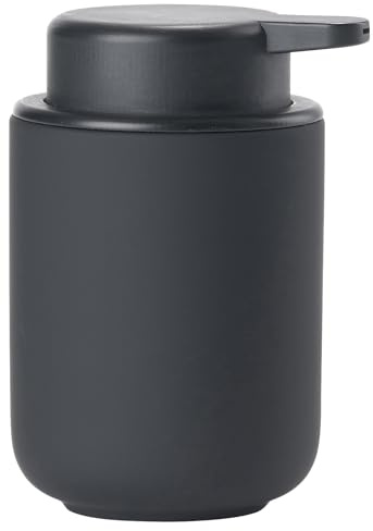 Zone Denmark Ume Seifenspender für Flüssigseife, Steingut/Keramik mit Soft Touch-Beschichtung, Skandinavisch im Design, 250 ml, Höhe 12,8 cm, Schwarz
