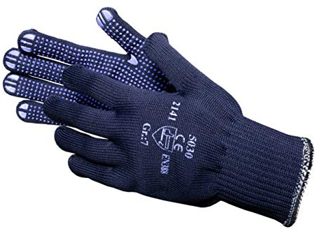 Jah Baumwoll/Polyester-Strickhandschuh mit Noppen (blau) – dehnbar & griffsicher – für Lager, Wareneingang & Transport