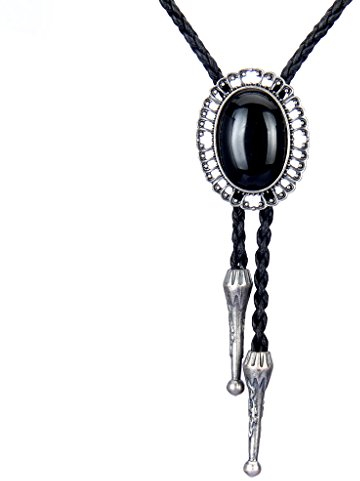 COOLLA Bolo-Krawatte, handgefertigt, runde Form, Western-Cowboy, schwarz, Vintage-Stil, türkis, Anhänger für Damen und Herren, silber, M