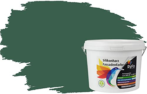 RyFo Colors Silikonharz Fassadenfarbe Lotuseffekt Trend Tannengrün 3l - bunte Fassadenfarbe, weitere Grün Farbtöne und Größen erhältlich, Deckkraft Klasse 1