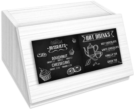Lupia - Portapane White BLACKBOARD, Fibra di Legno Decorata, Ampio e Aerato, Conservazione Cibo Secco, Ideale Cassetta per Pane, Panini e Baguette, Bianco, Legno, 40x20x30 cm