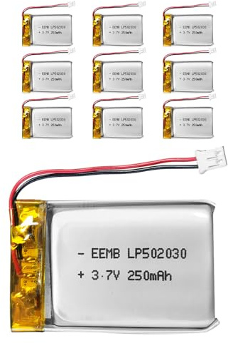 EEMB Lithium Polymer battery 3.7V 250mAh 502030 Lipo Rechargeable Battery Pack with wire JST Connector for VXI Blue Parrott and MP3 MP4 Speaker-confirm device & connector polarity before purchase(10)