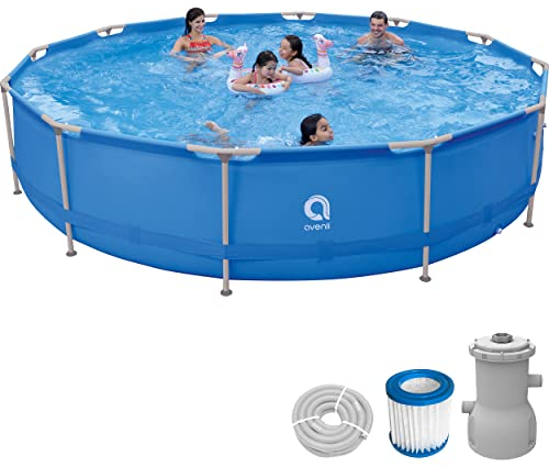 Avenli Pool 420 x 84 cm Stahlrahmen Aufstellpool Set mit Pumpe blau rund Framepool Swimming Schwimmbecken (427 x 84 cm)