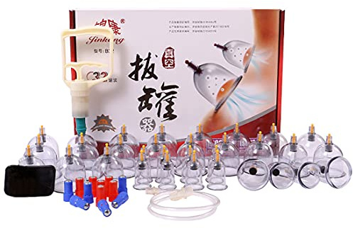 Vinnykud Schröpfen Set mit Vakuumpumpe für Vakkummassage Schröpfglas Set aus Kunststoff mit Pumpgriff und Verlängerungsrohr(32 Stück)