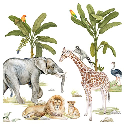 Little Deco Wandsticker Wandtattoo Kinderzimmer Jungen Safari Tiere Giraffe Wandaufkleber Elefant Spielzimmer Babyzimmer Wanddeko Löwe Wandbild Kinder DL698-4