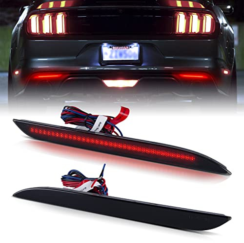 POPMOTORZ Smoked Lens 72 SMD LED Rear Bumper Reflector Lights Compatible With 2015-2017 Ford Mustang, Function as Tail/Brake or Rear Fog Lamps with RED High Beam and Low Beam - Pack of 2