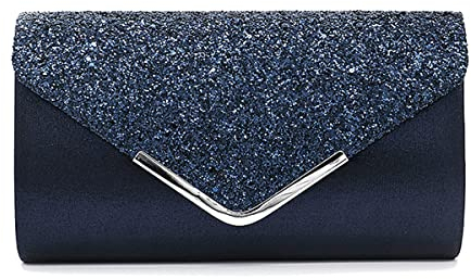 Youlity Damen Umschlag Clutch Tasche Elegante Glitzer Abendtasche Abend Clutches Geldbörse mit Kette Schultergurt Umhängetasche Handtasche für Hochzeit Braut Abschlussball (Blau)