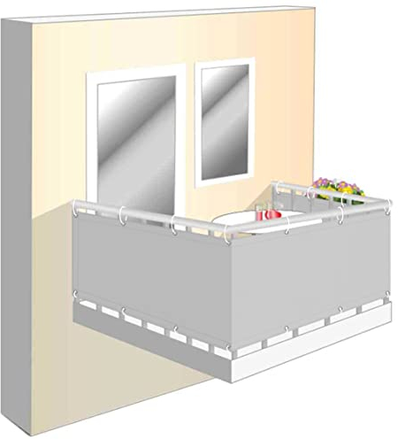 Wind und Sichtschutz Stoff für Balkon 95x450cm, Balkonbespannung Sichtschutz Einfache Montage durch Ösen Balkon - Sichtschutz für Balkongeländer, Terrasse & Garten hellgrau