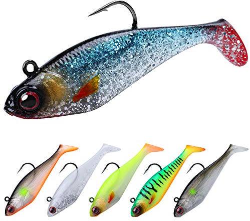 TRUSCEND Angelköder Gummifische Kunstköder Gummiköder Set Fische Angeln Forelle Zander & Barsch Köder Jigköpfe, BKK/VMC-Haken, Japan-Formel, Süßwasser-Salzwasser-Fischen Geschenk für Männe