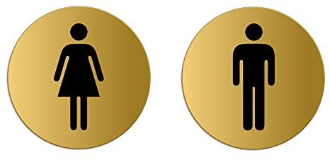 WC-Schilder Damen Herren Ø 75 mm Toilettenschilder 2er-Set Aluminium matt-gold eloxiert Nr.6700-M