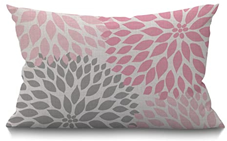 BGBDEIA Dahlia Flower Cushion Cover Abstract Elegant Floral Petal Pink Grey and White Decorative Cotton Linen Oblong Rectangle Throw Pillow Case Cover Couch Sofa Bed Men,Women 30 x 50 cm 12x20 Inch