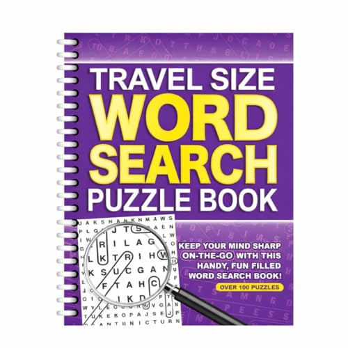 Sixstore A5 Spiral Bound Travel Size Word Search Puzzle Book, Brain Teasers Wordsearch, Purple