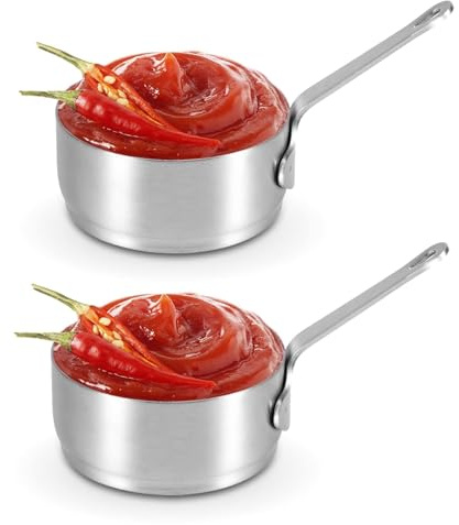 3.38oz Stainless Steel Condiment Sauce Cups, 2 PCS Reusable Metal Ramekins with Handle, Salad Dressing Container Mini Dipping Condiment Bowls Individual Portion Pudding Cups from Marinade Sushi Snack