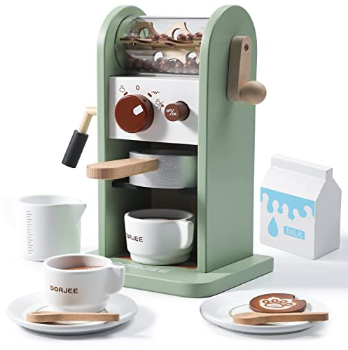 Dorjee - D3.004 - Wooden coffee machine with coffee grinder - includes accessories - for ages 3 and up.
