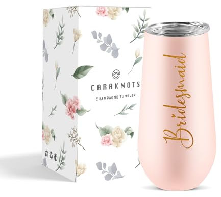 CARAKNOTS Bridesmaid Gifts for Wedding Day Wedding Champagne Flutes for Bridesmaid Cups Bridesmaid Proposal Gifts Wedding Bachelorette Party Gifts for Bridesmaid Champagne Glasses 6 OZ Pink