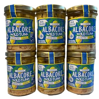 Sea Tales Albacore Fillets in Extra Virgin Olive Oil with Lemon in Jar - 100% Pole & Line Wild Sustainably Caught - High Protein Food - Keto Friendly - 7 oz. Jars (Pack of 6)