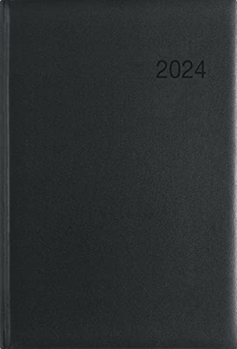 Wochenbuch schwarz 2024 - Bürokalender 14,6x21 cm - 1 Woche auf 2 Seiten - mit Eckperforation - Notizbuch - Wochenkalender - 766-0020