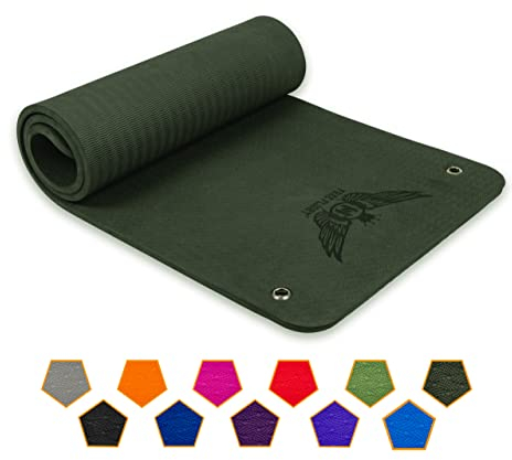 Free Flight Yogamatte Rutschfest Fitnessmatte Gymnastikmatte Pilatesmatte Sportmatte Profimatte mit Ösen zum Aufhängen extra dick 1,5 cm hohe Dichte, SGS geprüft (Blackish Green, 183 x 61 x 1,5 cm)