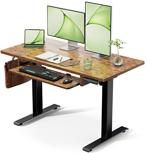 Marsail Stehpult, höhenverstellbar, mit Tastaturablage in voller Größe, 120 x 60 cm elektrisch Verstellbarer Schreibtisch mit 4 Speichervoreinstellungen, Kabelmanagement, Stehpult für Home Office