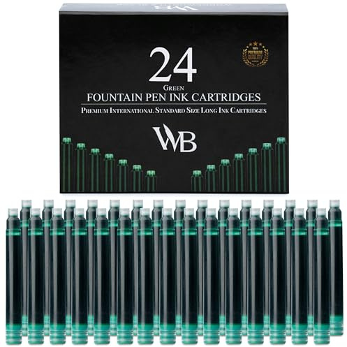 Wordsworth & Black Confezione Da 24 Ricariche Di Inchiostro Per Penna Stilografica - 24 Cartucce Di Inchiostro Verde, Dimensioni Standard Internazionali, Lunghezza Appr 1,5 - Diametro Base Appr 0,24