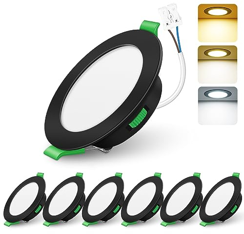ALUSSO 6 Stück LED Einbaustrahler dimmbar,Ø55-68mm 3CCT IP44 Deckenspots | AC 220-240V,Dimmbar 10-100%,3000K/4000K/6500K Led Spots für Badezimmer Küche,Schwarz