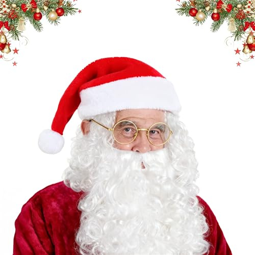 Coffee Life Plus Weihnachtsmann Perücke und Bart Set mit, Weihnachtsmütze, Weihnachtsmann-Perücke und Bart passend,Brille, Handschuhe für Weihnachtskostümparty, Weihnachtsfeier