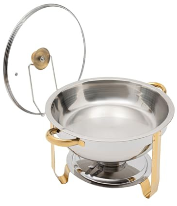soudesileim Chafing Dish Buffet Set, 5L Rund Warmhaltebehälter, Edelstahl Speisewärmer mit Lagerung der Deckel, für Familientreffen, Party (Gold)