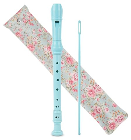 Haecsfl Recorder Instrument for Beginner Adults,8-Hole Soprano Descant Recorder Music Flute with with Cleaning Rod & Leather Case For Home Entertainment(2-Blue Rose)