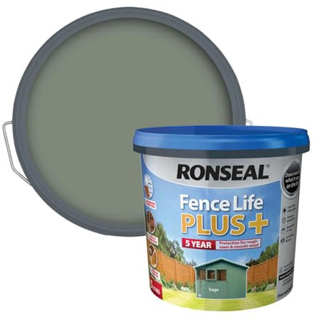 SAVING HUB Fence Paint 5L - Garden Shed and Furniture Paint for Outdoor Exterior Wood - Used on Rough Swan & Smooth Planed Wood - Sheds & Fences Life Plus - Dry in 4 Hours (Saga)
