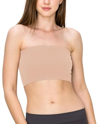 P&R DANCEWEAR LTD Ladies Boob Tube Strapless Vest Bra - Sweat Free for Workout (S-M, Stone)