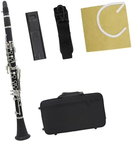 Bb-Klarinette, 17 Tasten, Bakelit-Holz, Professionelles Holzblasinstrument, Tenorklarinette Mit Kastenrohr (Color : Bk)