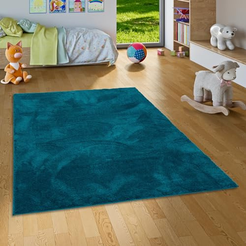 Pergamon Super Soft Kinder Hochflor Teppich Silky Kids Petrol - für Kinderzimmer und Jugendzimmer