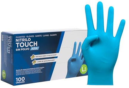 COM-FORT HOUSE - Guantes nitrilo desechables - Color Azul- Colección Touch - Guantes de Látex sin Polvo - Disponible en tallas XS, S, M, L, XL