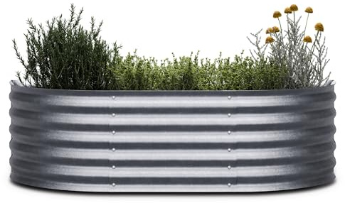 blumfeldt High Grow Extended Hochbeet - Ergonomisches 300-l-Hochbeet aus Galvalume-Stahl, Rost- und Frostsicher, 150 x 60 x 43 cm, Halbrundes Design für Garten, Blumen und Gemüse, Einfache Montage