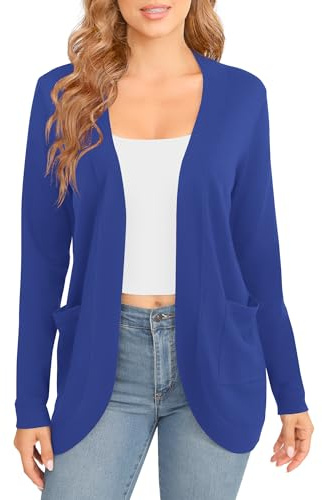 EXCHIC Donna Elegante Leggero Maniche Lunghe Cardigan Orlo Curvo Fronte Aperto Lunghi Maglioni con Tasche