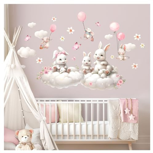 Little Deco Wandtattoo Hasen auf Wolken DL5055 XXL