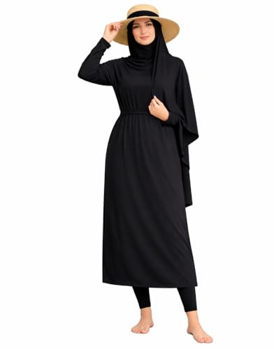 NAJMA Burkini Donna 5 Pezzi, Costume da Bagno Islamico Modesto, Grande Hijab 75 x 180 cm, Abito Lungo Coprente, Tessuto Non Attillato, Leggings, Anti UV, Asciugatura Rapida, Elegante