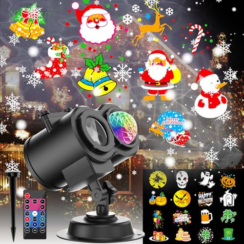 Halloween Christmas Lights Projector for Outdoor, 15W Brightest HD 16 Patterns, Projector Party Halloween Christmas Decorations