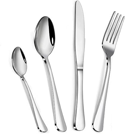Luxury Signature Cutlery Set, for 1-6 People, Stainless Steel (Silver, 6 Persons (24 Pcs))