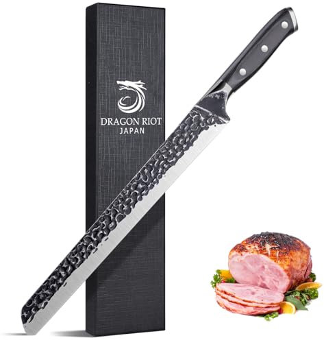 DRAGON RIOT 12 Inch Hand Forged Japanese Slicing Knife for BBQ, Brisket, Ribs, Meats and Roasts