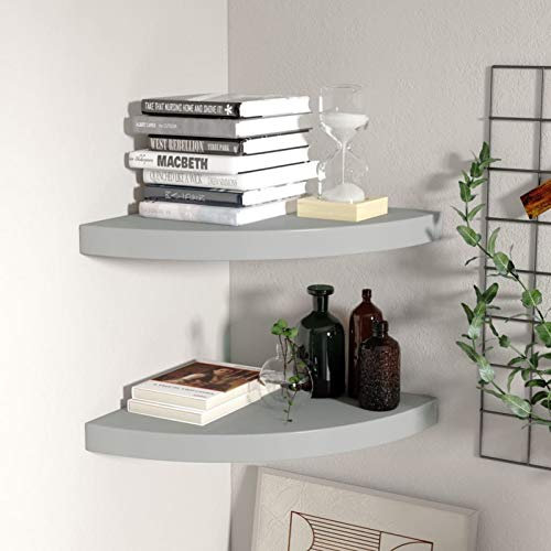 Juroupi Eck-Schweberegale 2 STK. Grau 35x35x3,8 cm MDF Schwebendes Regal Wandregale Eckregal KüChe Eckregal