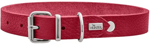 Hunter Hundehalsband Grenada aus Leder, Farbe: Rot, handgefertigt in Deutschland, für Training und Alltag, robust, komfortabel, Schlichtes, Elegantes Design, Größe: S-M, Umfang: 37-43 cm